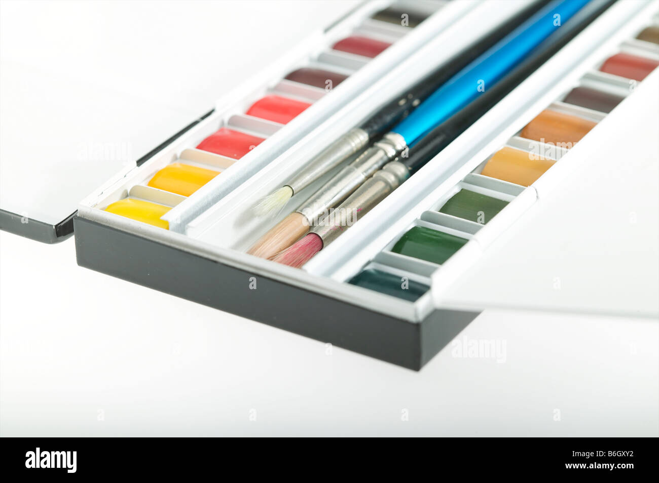 Windsor und Newton Farben in Box mit Bürsten für Wasser-Farbe-Farbe Stockfoto
