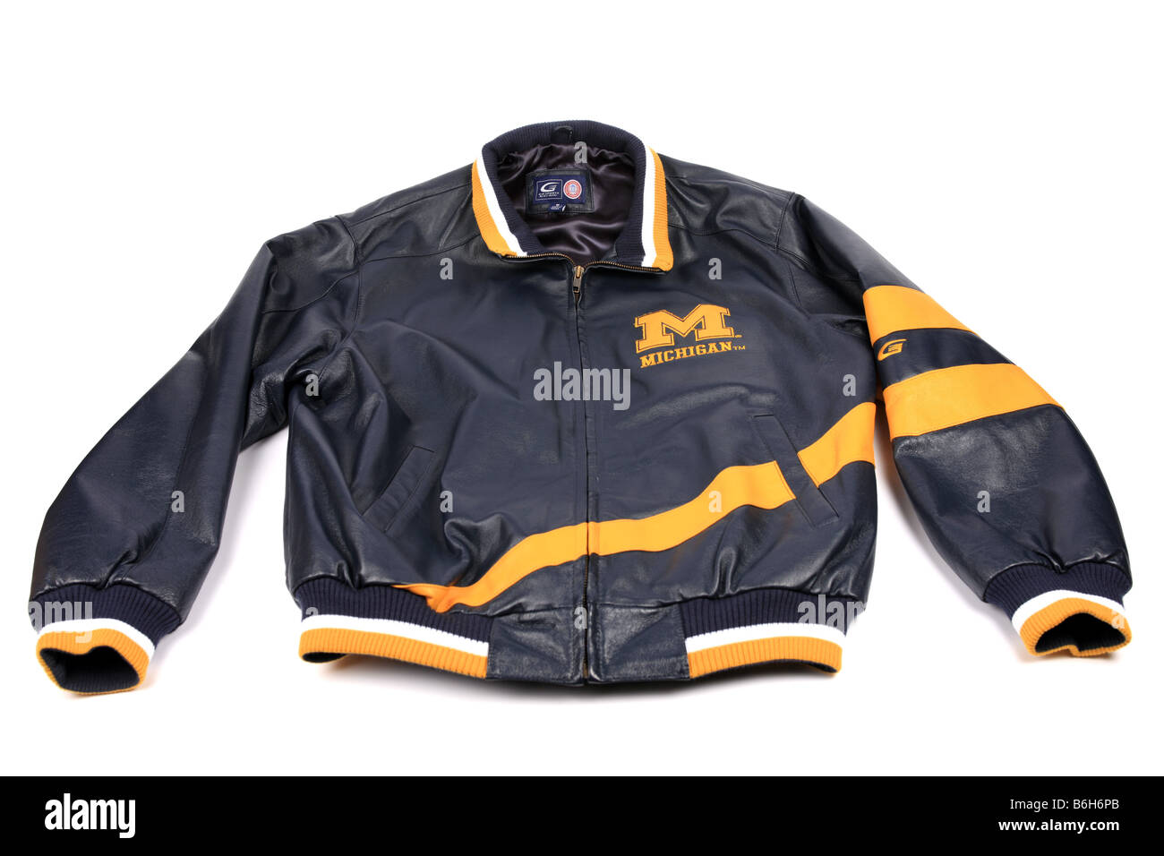 Dunkel blau-goldenen gelben Michigan State Lederjacke Stockfoto