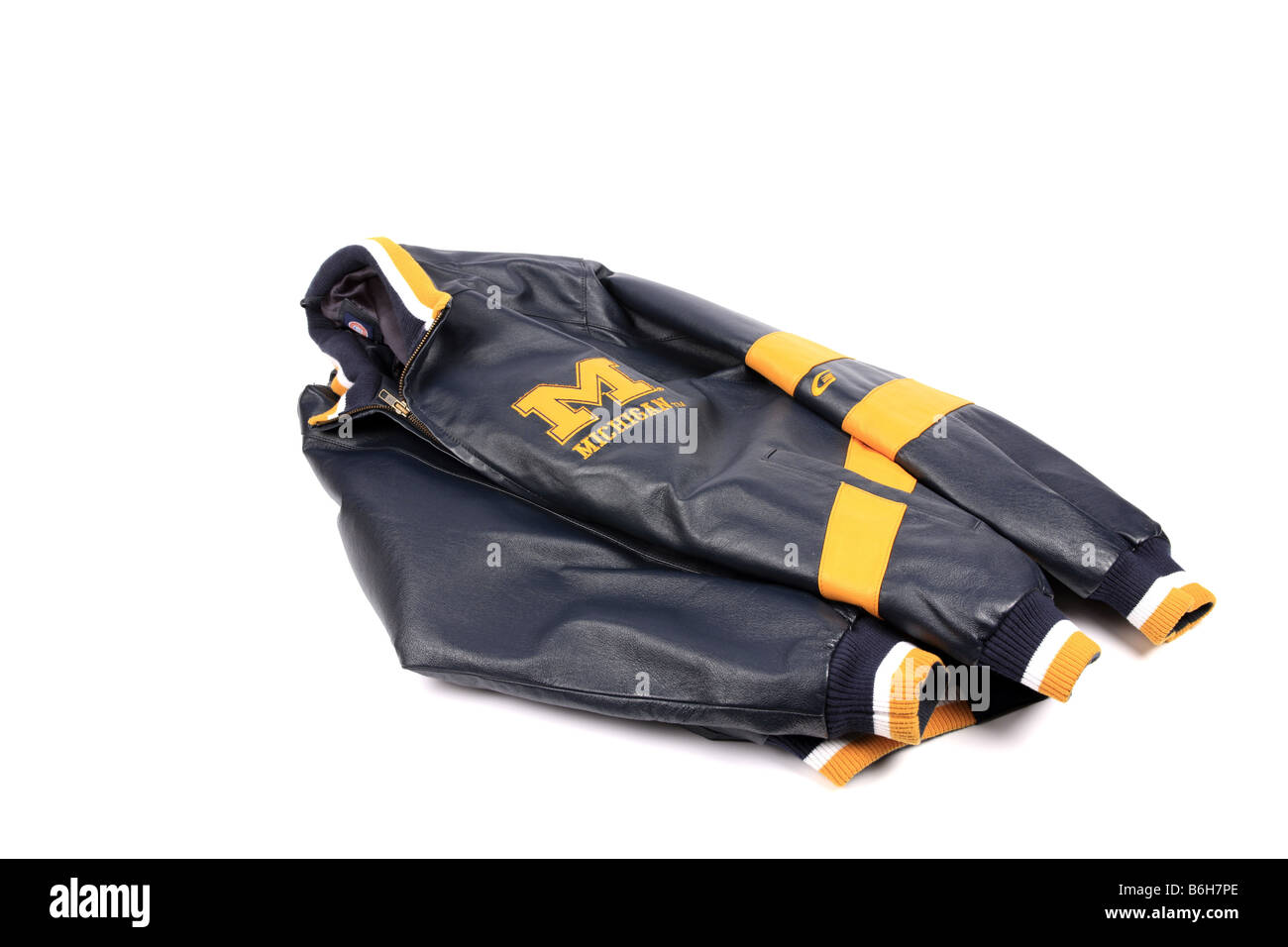 Dunkel blau-goldenen gelben Michigan State Lederjacke Stockfoto