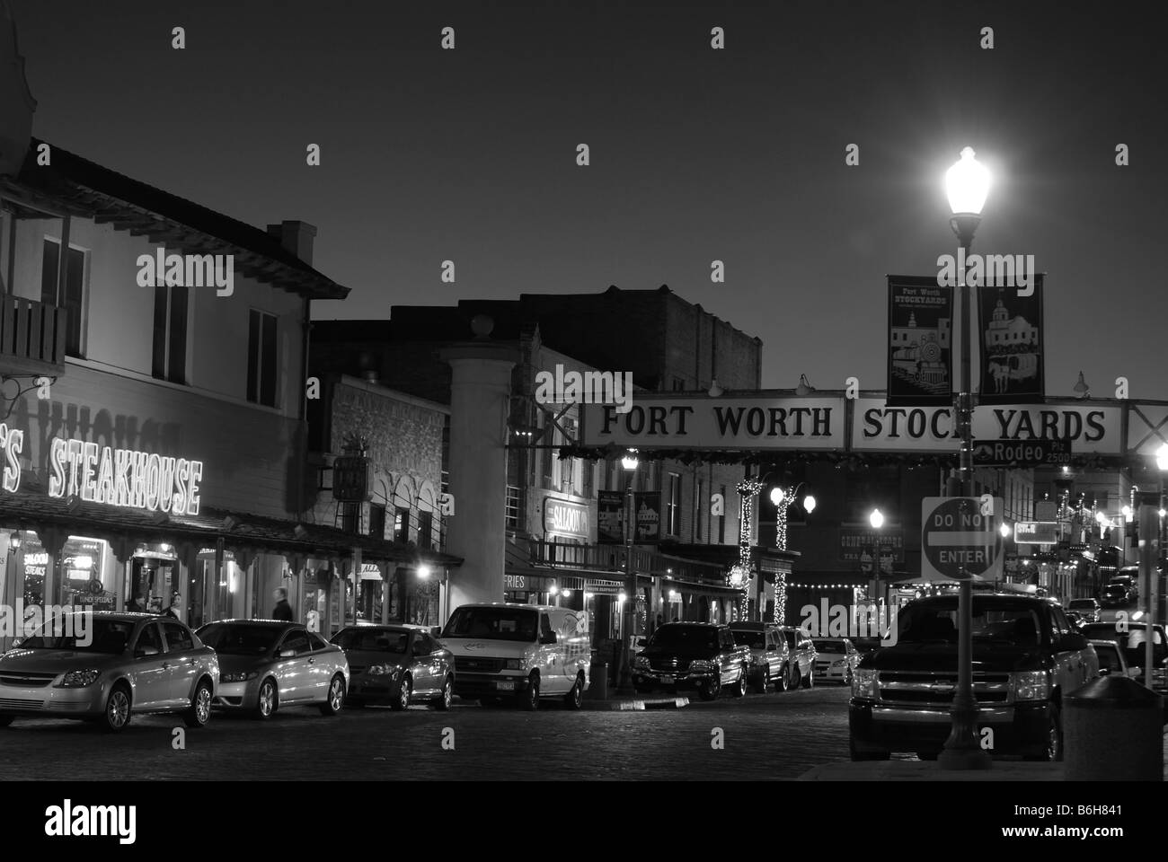 Schwarz / weiß-Bild von den Fort Worth Stockyards in ft. Worth, Texas Stockfoto