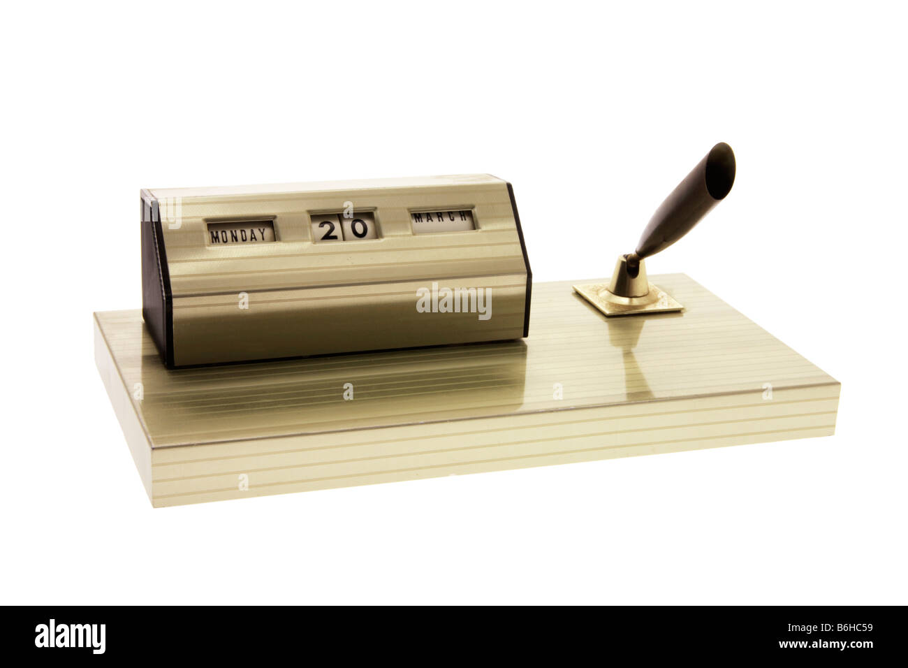 Tischkalender und Stifthalter Stockfoto