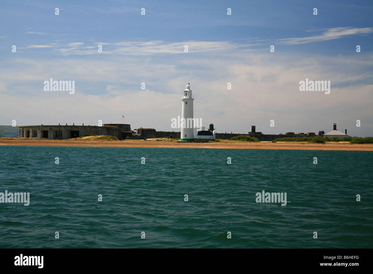 Hurst Point Lighthouse und Hurst Castle Festung am Eingang zum The Solent Hampshire England UK Stockfoto