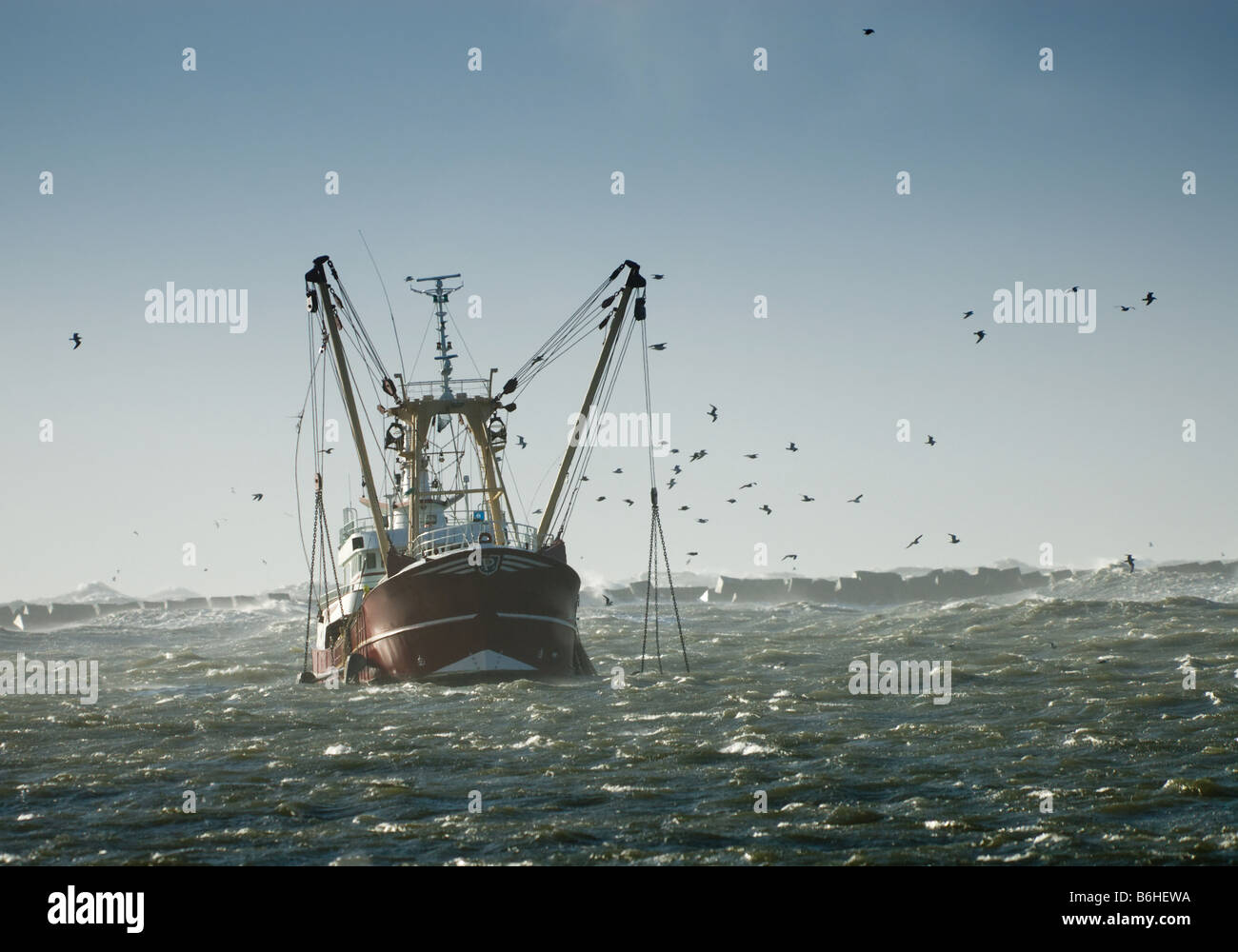 Angeln-Schiff in einem Sturm Ijmuiden Holland Niederlande Stockfoto