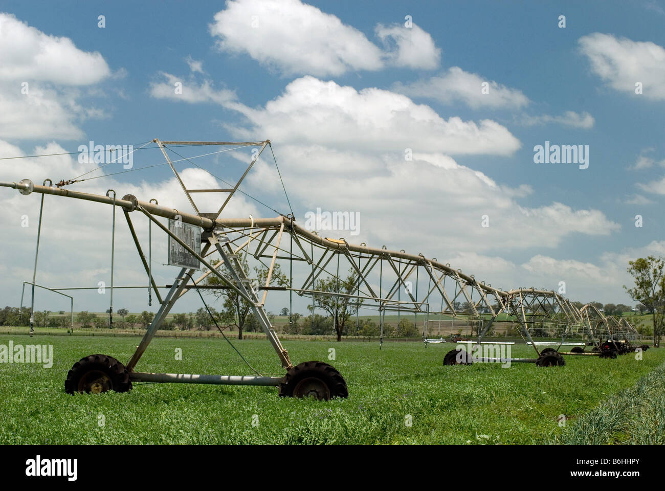 Bewässernde Kulturen auf den Darling Downs, Queensland, Australien Stockfoto