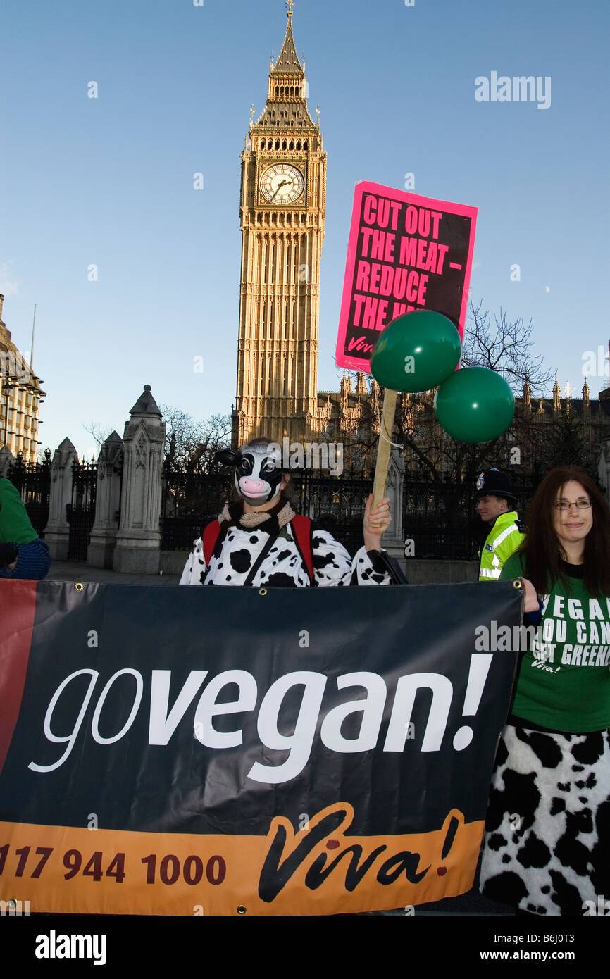 Anti-Fleisch-Demonstranten in Parliament Square im Zuge des Klimawandels ändern Sie März Stockfoto