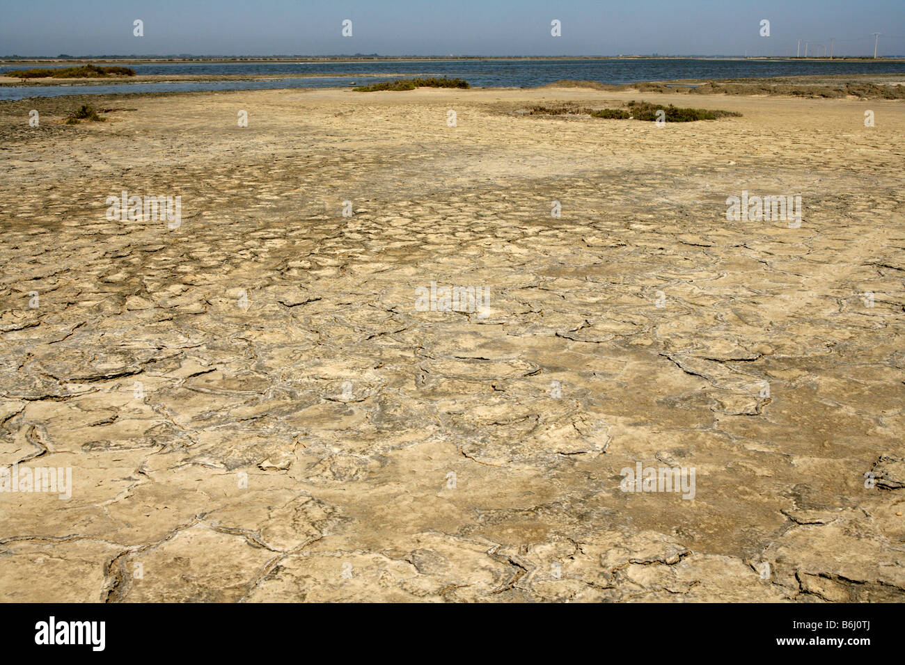 Querformat mit trockenen geknackt Salzseen in der Nähe der Küste, Camargue, Frankreich Stockfoto