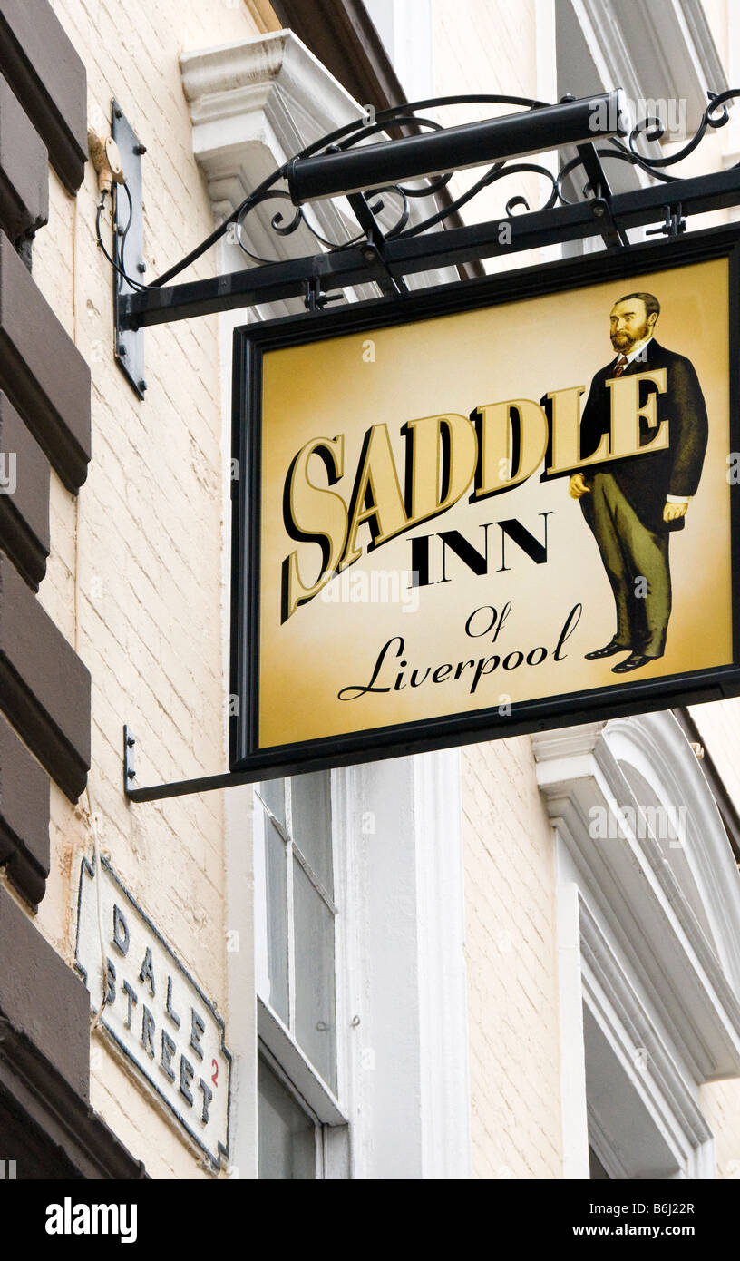 Pub Schild Sattel Inn von Liverpool Liverpool Merseyside UK Stockfoto