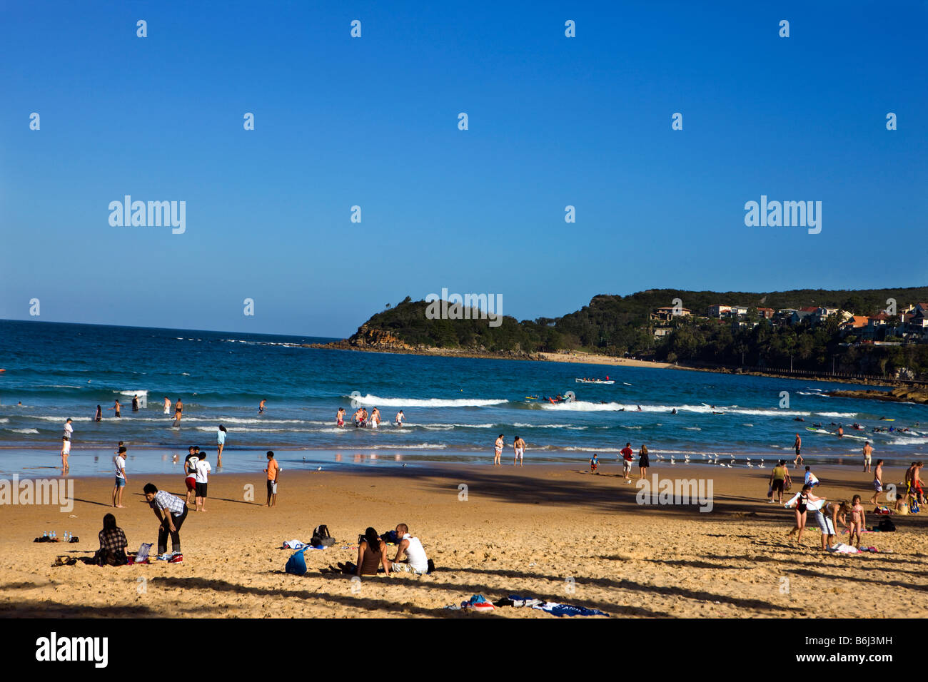 Menschen auf Sand und Strand Manly Beach in New South Wales, Australien Stockfoto