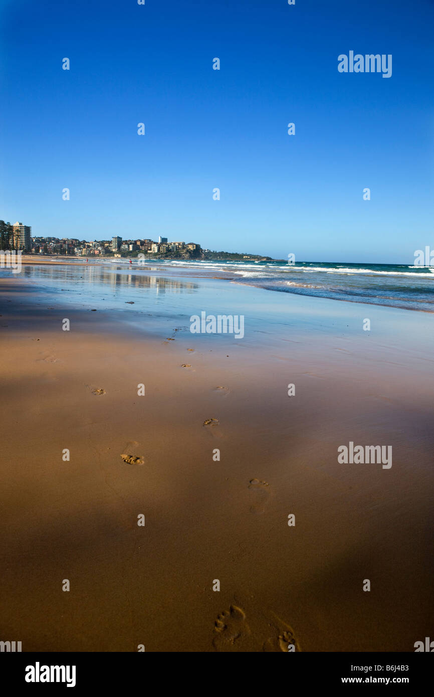 Frisch Fuß druckt im Sand Manly Beach Manly New South Wales Australien Stockfoto