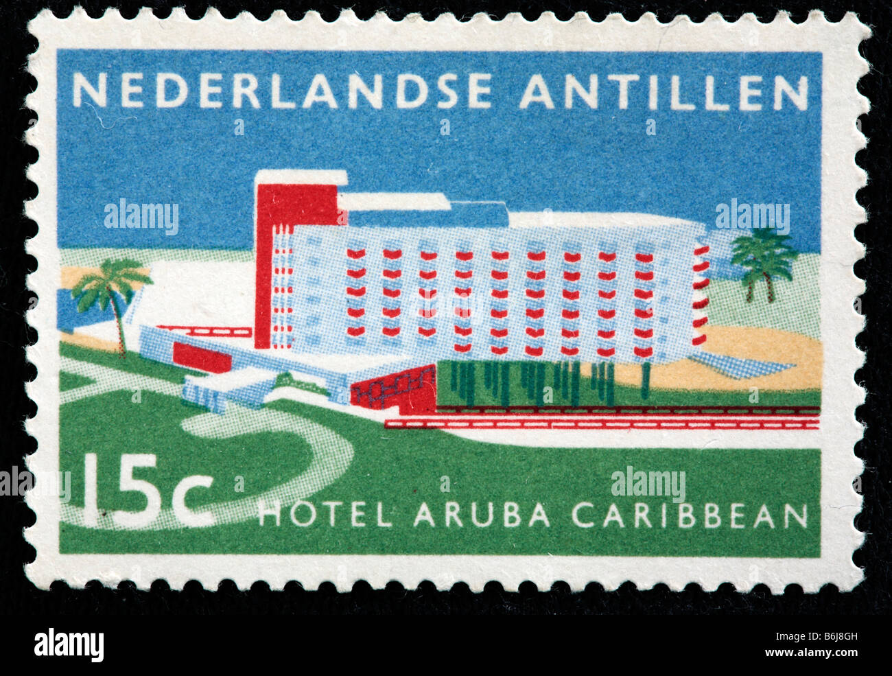 Hotel Aruba Karibik, Briefmarke, Niederländische Antillen Stockfoto