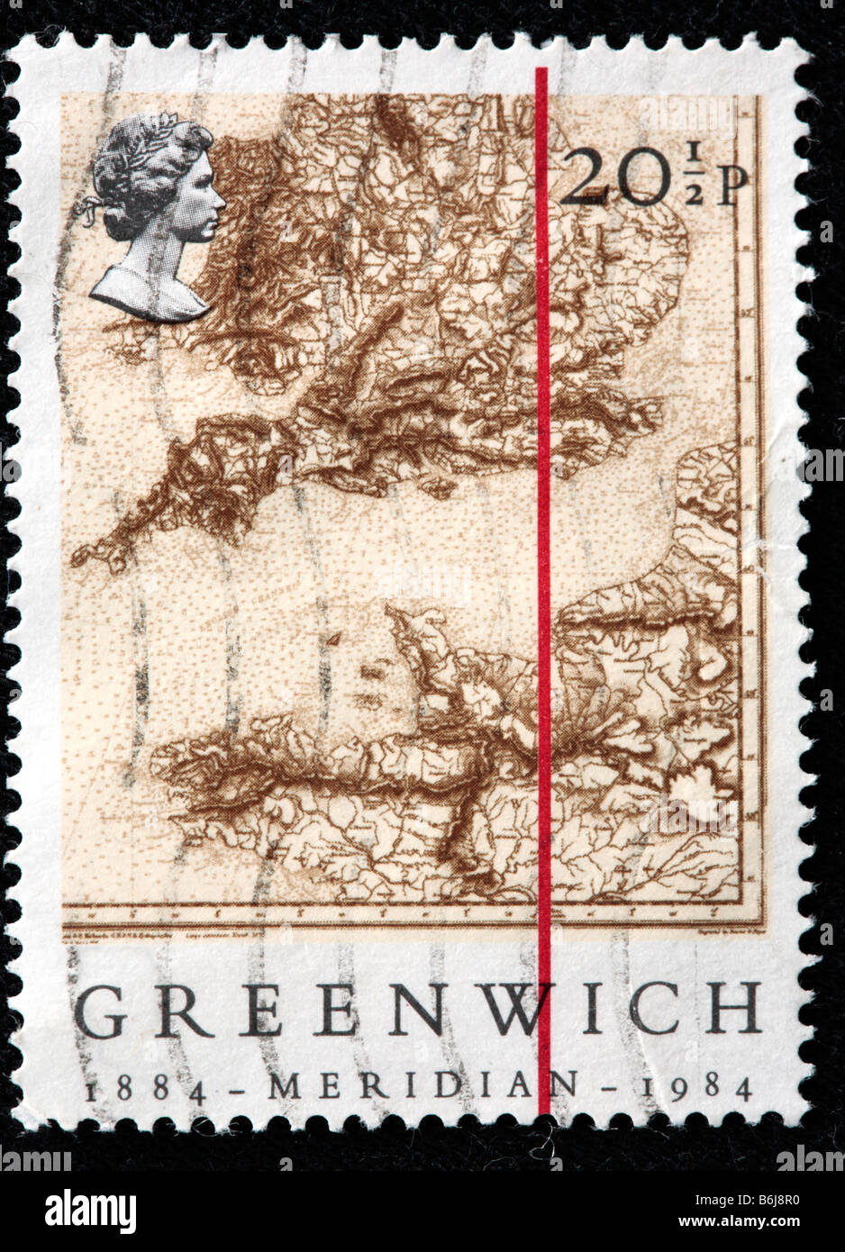 Greenwich Meridian, Briefmarke, UK, 1984 Stockfoto