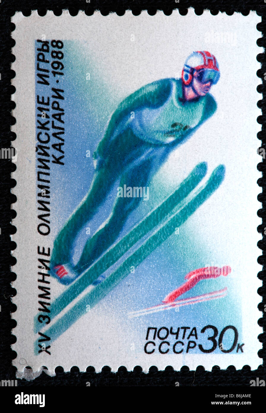 XV Olympische Winter-Spiele (Calgary 1988), Briefmarke, UdSSR, 1988 Stockfoto