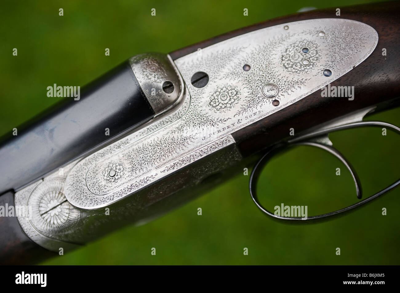 England. Eine feine Side-by-Side 12 Bohrung Schrotflinte von führenden englischen Büchsenmacher James Purdey und Söhne gemacht Stockfoto