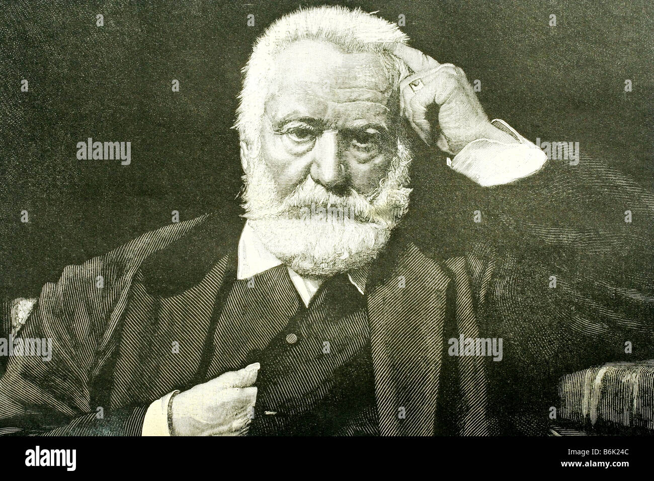 Victor Hugo 1802-1885. Berühmte französische Schriftsteller. Antike Darstellung. 1885. Stockfoto