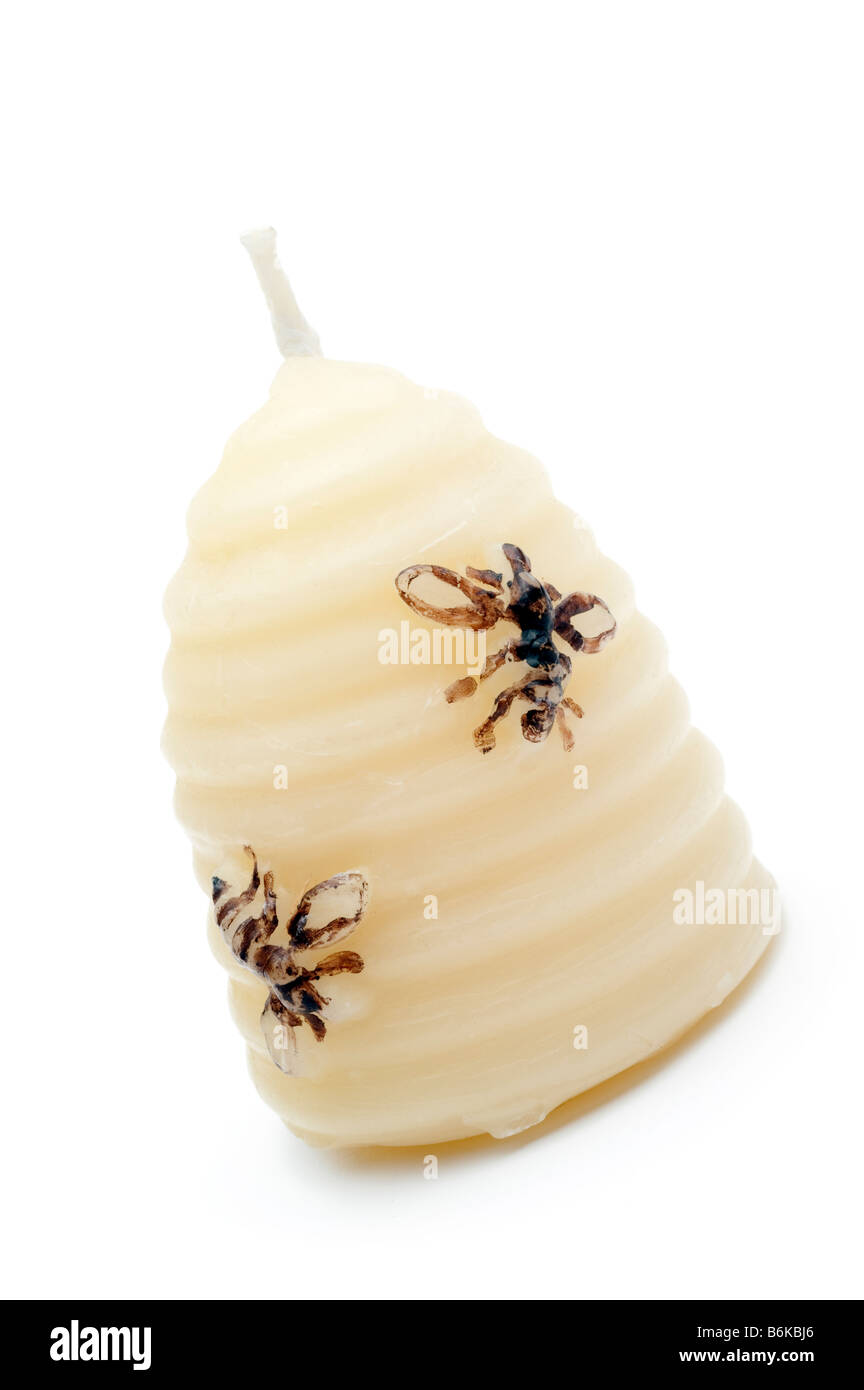 Honig-Kerze geformt wie ein Skep mit zwei Bienen, die auf den Seiten eingraviert Stockfoto
