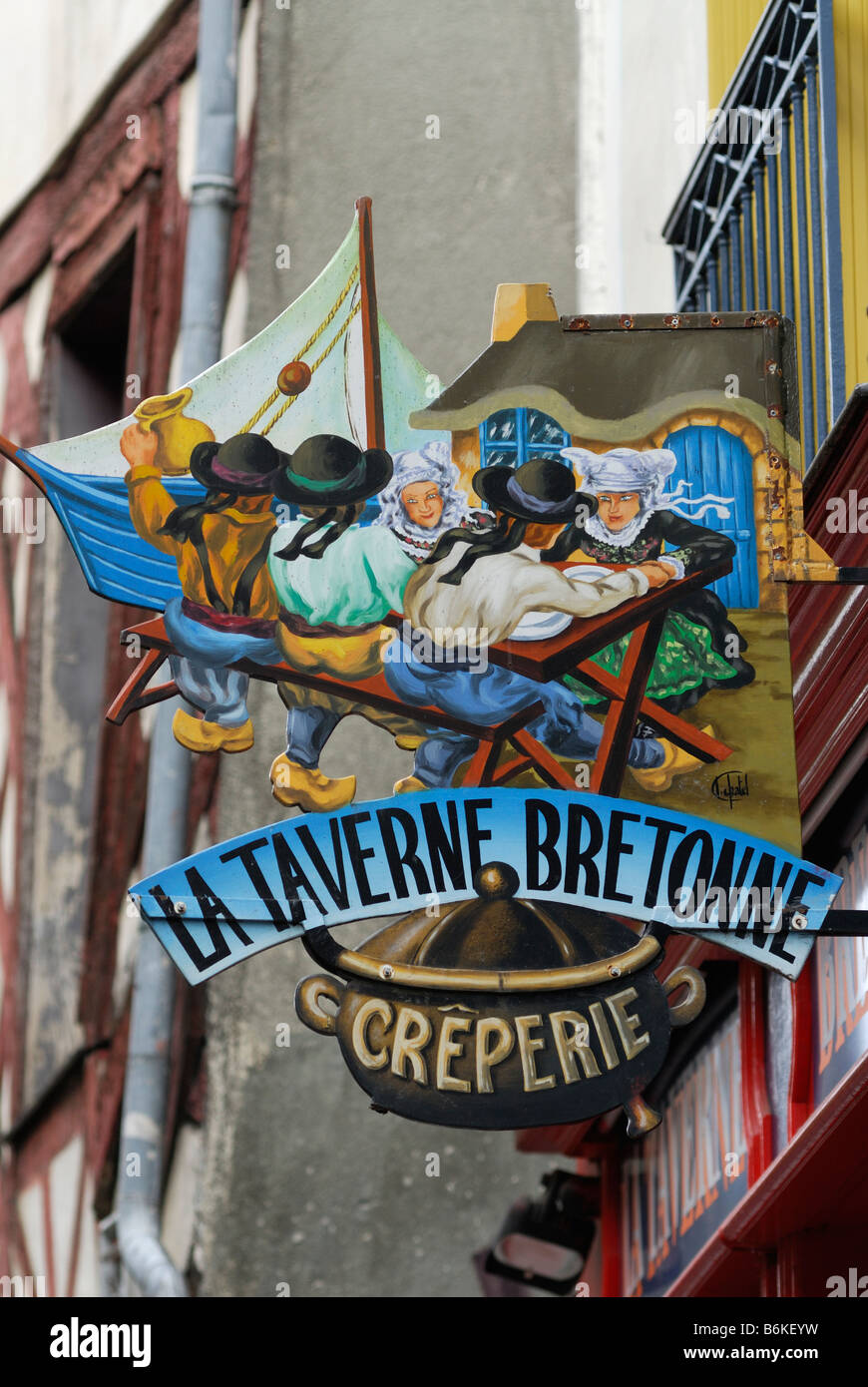 Rennes Bretagne Frankreich Zeichen der Bretonische Crêperie Stockfoto