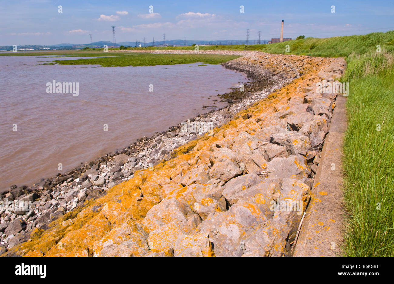 Vorland und Deich schützt Newport Feuchtgebiete National Nature Reserve South Wales UK Stockfoto