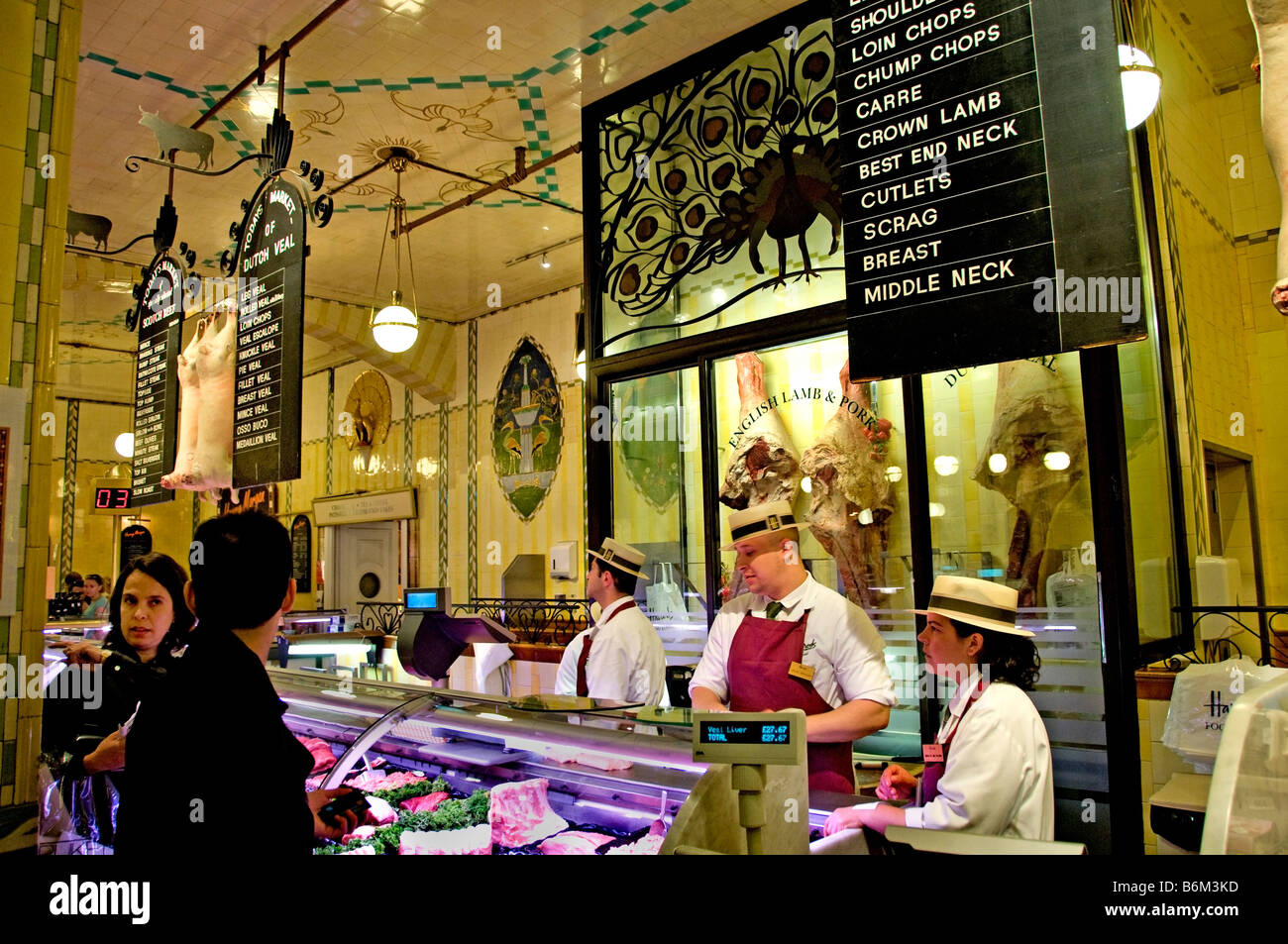 Harrods London berühmtesten Kaufhaus Knightsbridge Butcher Shop Fleischerhandwerk Stockfoto