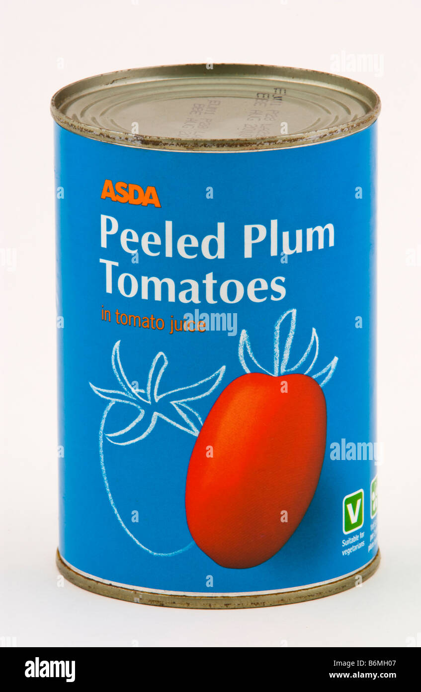 Kann der Asda geschälte Eiertomaten in Tomatensaft in Großbritannien verkauft Stockfoto