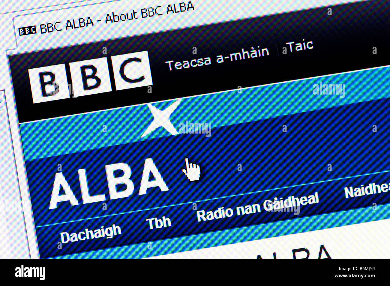 Makro-Screenshot von BBC Alba Webseite der BBC s gälische Channel nur zur redaktionellen Verwendung Stockfoto