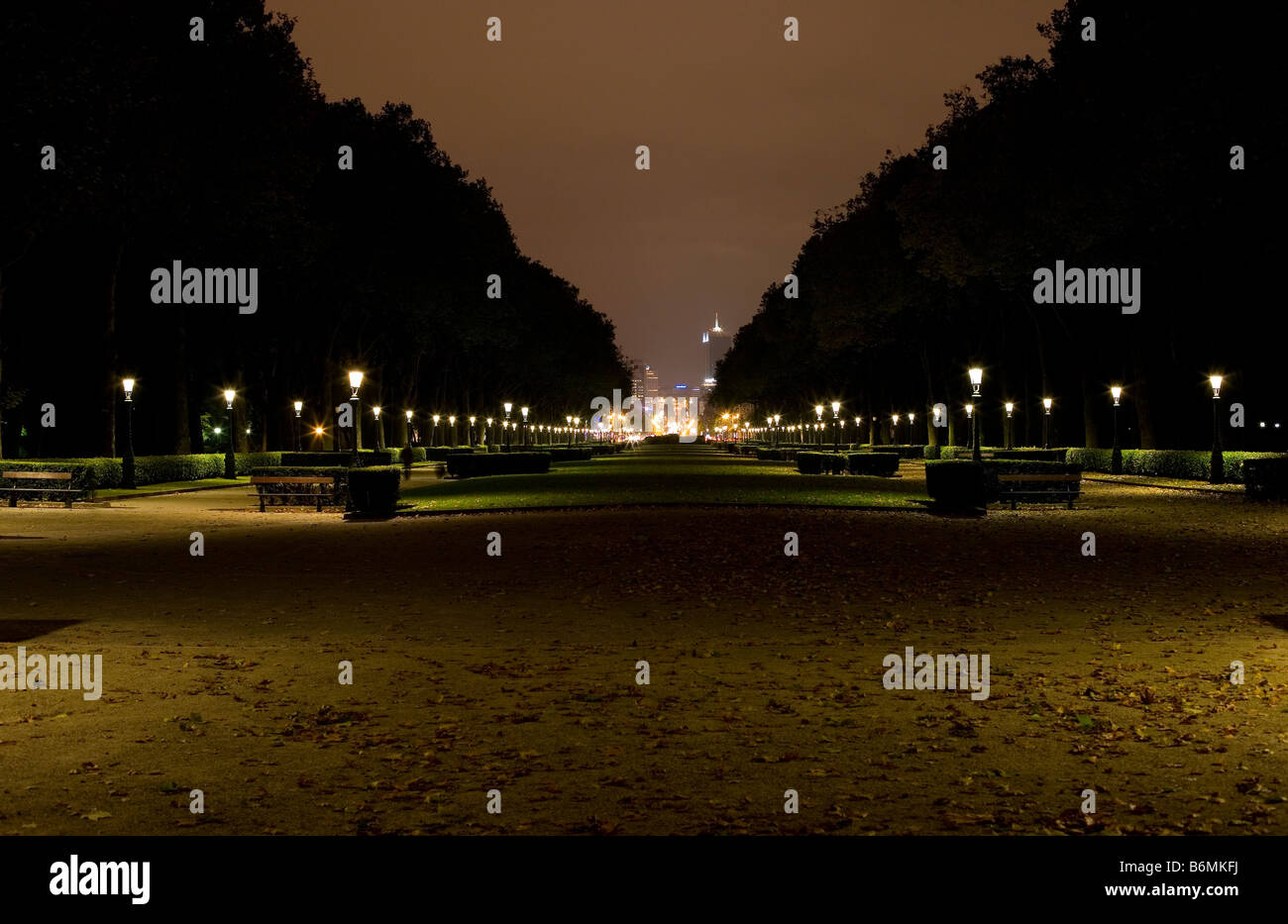 Park-Brüssel Belgien Nacht Nachtleben EU Euro Europäische Europa Straßenlaternen Bruxelles Stockfoto