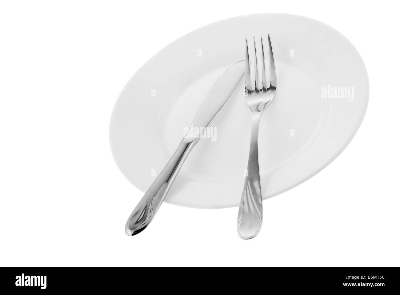 Satz von Küche Objekt der Löffel einen Stecker ein Messer eine Platte separat auf einem weißen Hintergrund Stockfoto