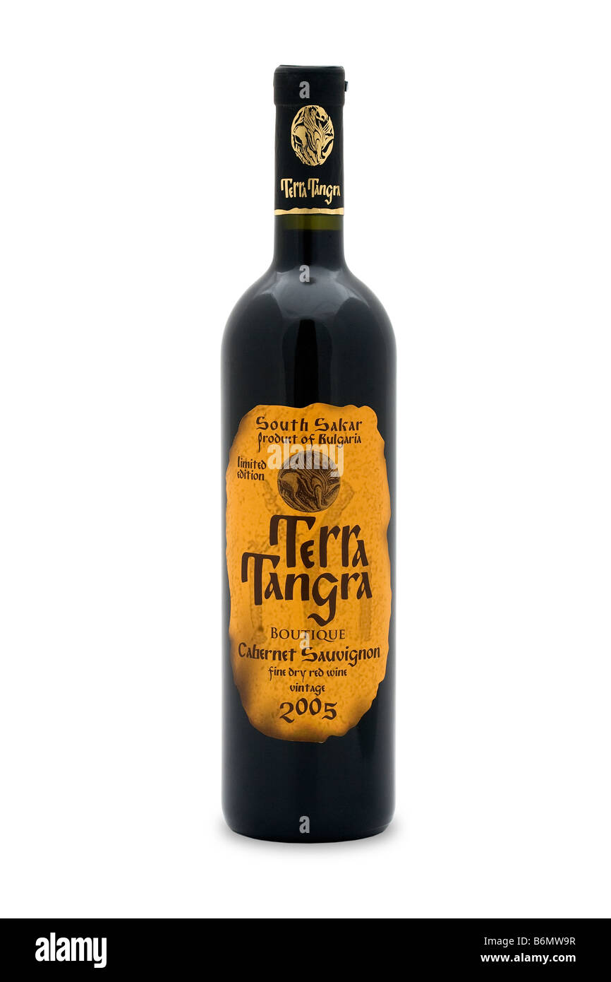 Bulgarien Terra Thangra Süd Sakar Boutique Cabernet Sauvignon 2005 Limited Edition trocken rot Wein dunkle rubinrote Farbe Violett Nuancen f Stockfoto