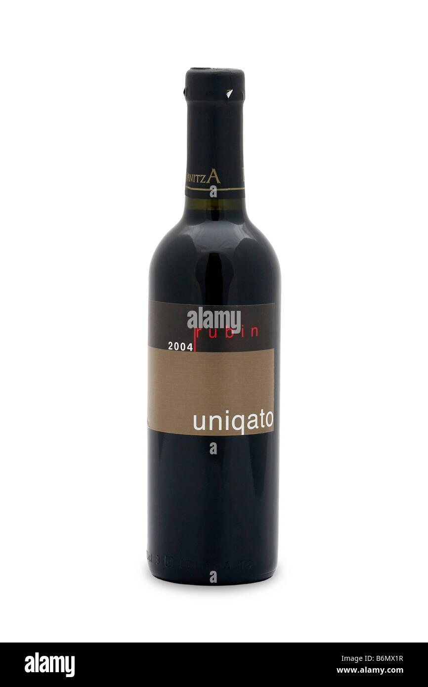 Bulgarien Uniqato Rubin 2004 trocken rot Wein dunkle rubinrote Farbe Damianitza Weingut Vanille Wald Früchte Veilchen Kaffee Gewürze Fu Stockfoto
