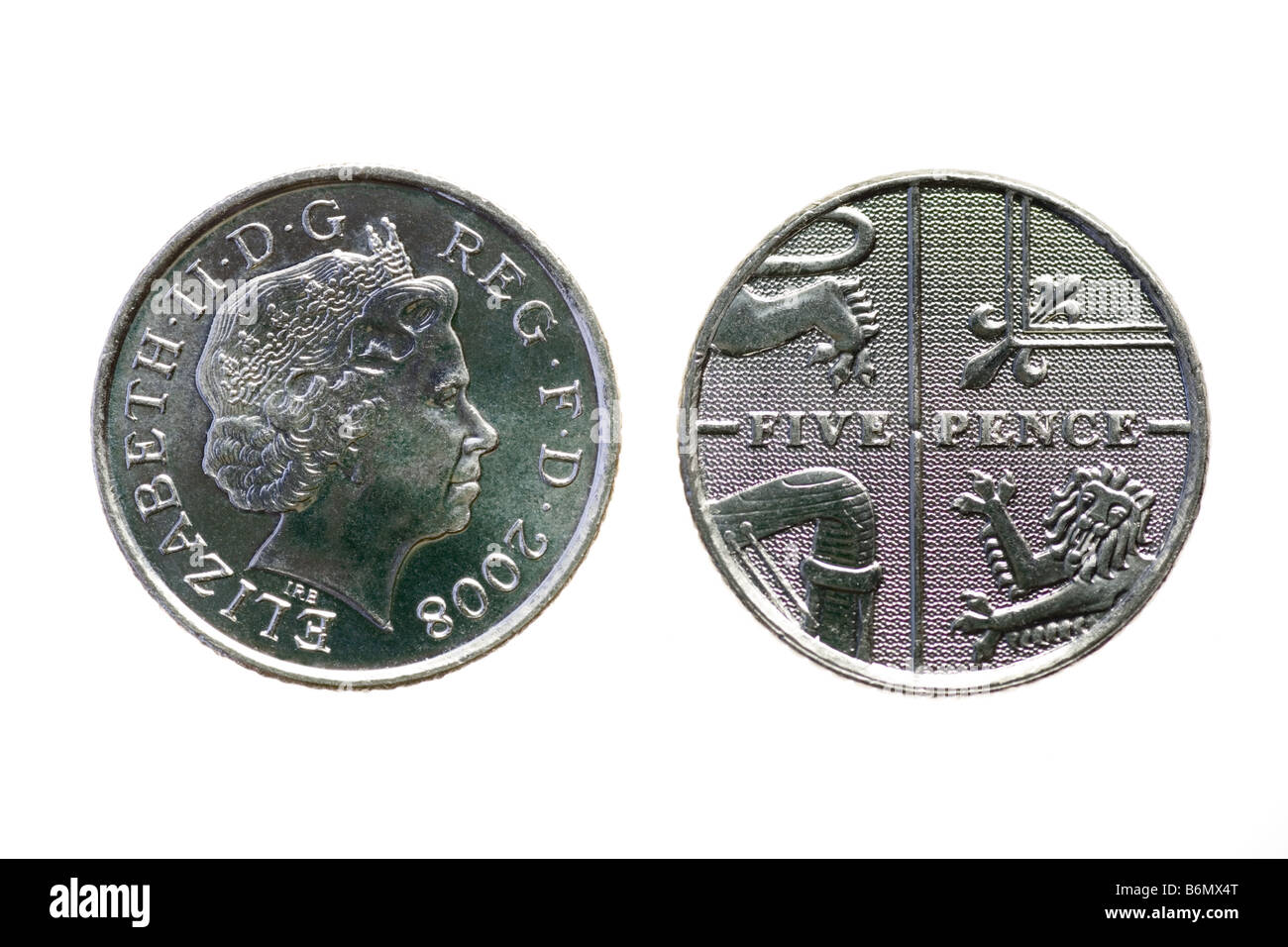 2008-neues Design für die britische Münzen 5 Pence-Stück Stockfoto