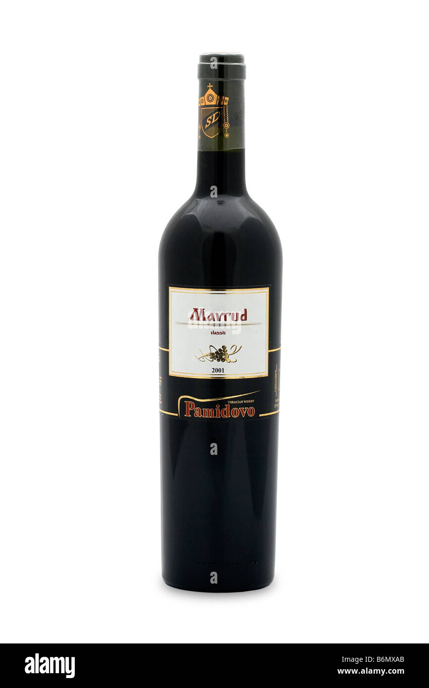 Mavrud Pamidovo 2001 klassische thrakischen Weingut dunkle rubinrote Farbe Violett Nuancen Wald Früchte herben Geschmack Eiche exotische Gewürze Vanille Stockfoto