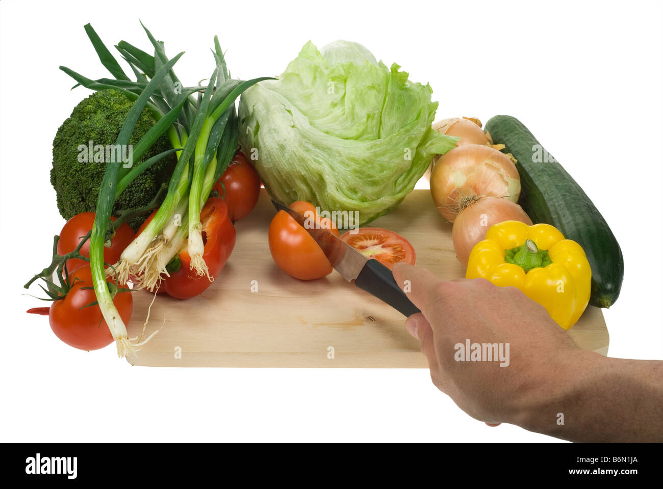 anbringen Bild ein Schneidmesser Board und Gemüse Stockfoto