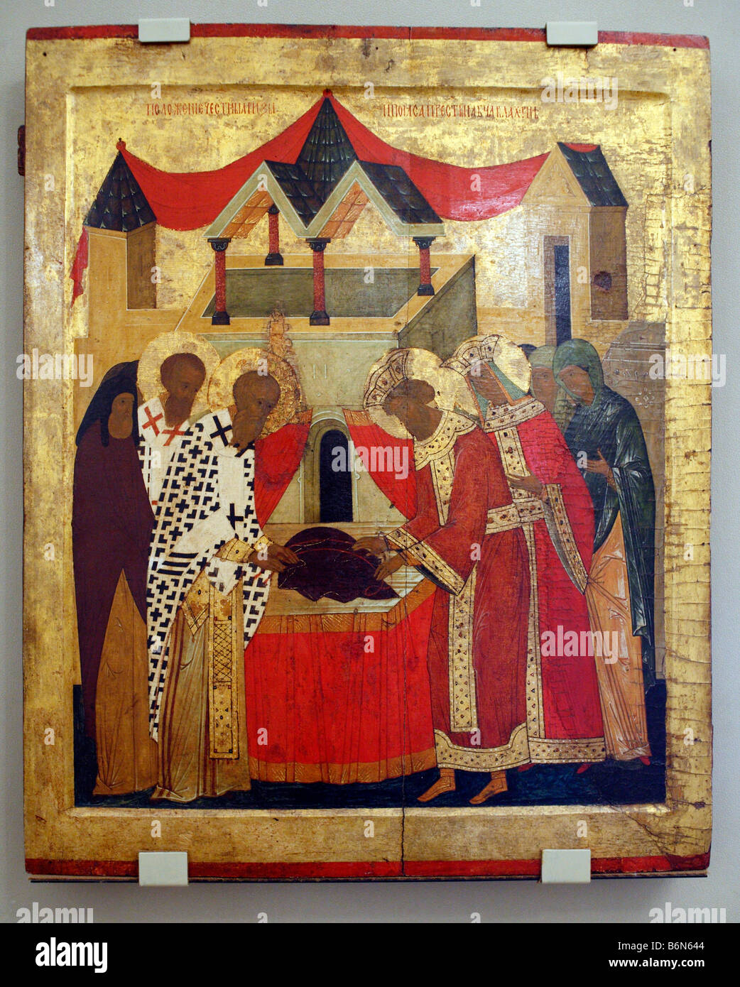 Ablagerung von der Jungfrau Gürtel und Robe, Dionysius Workshop (1485), Icon, Museum der altrussischen Kunst, Moskau, Russland Stockfoto