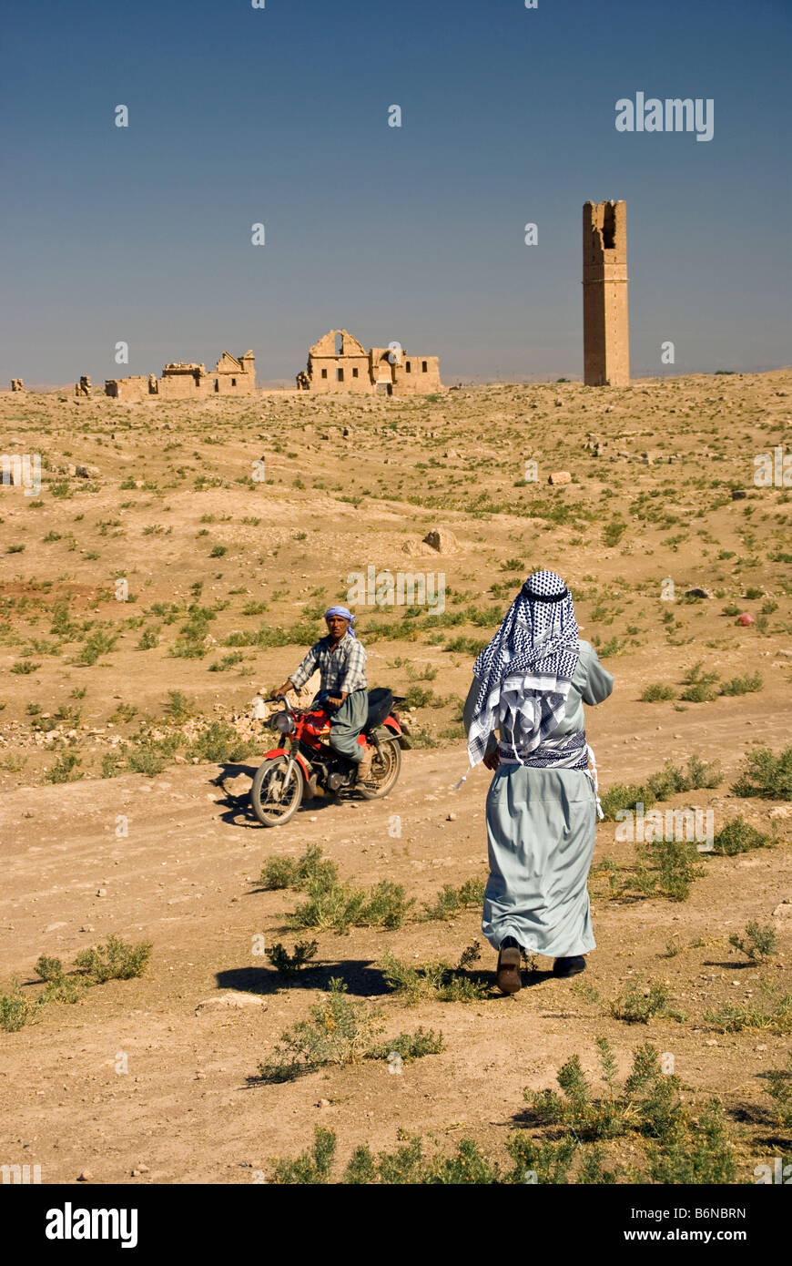 Harran Ruine der alten Ulu Camii, Universität von Harran, mit lokalen arabischen Türken Stockfoto