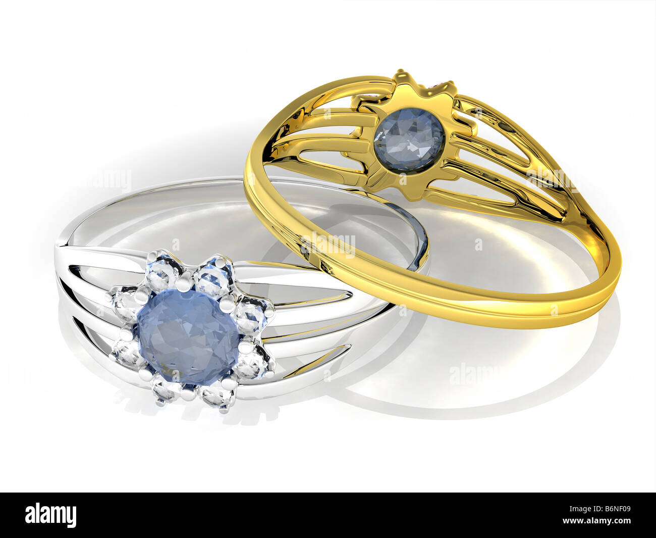 Zwei Ringe mit blauen Edelstein Stockfoto