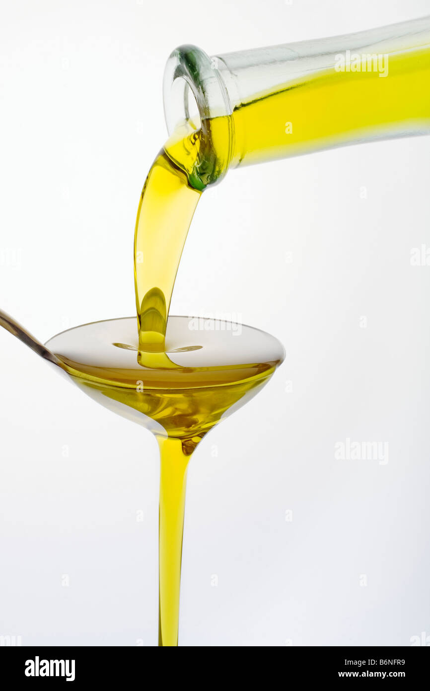 Botella de Aceite de Olivenöl Virgen extra Flasche Olivenöl extra vergine Stockfoto