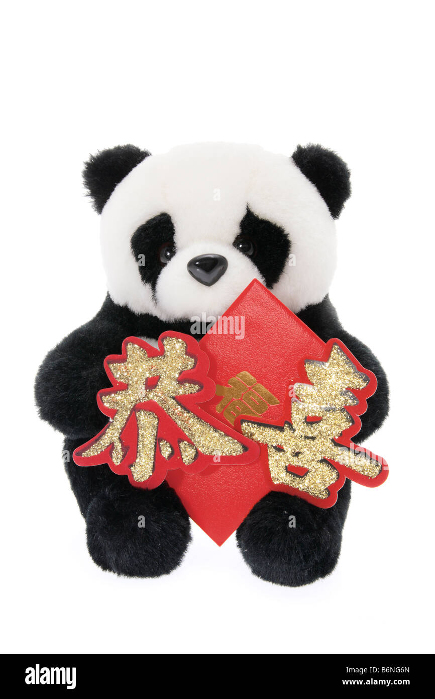 Stofftier Panda mit Lucky Money Umschlag Stockfoto