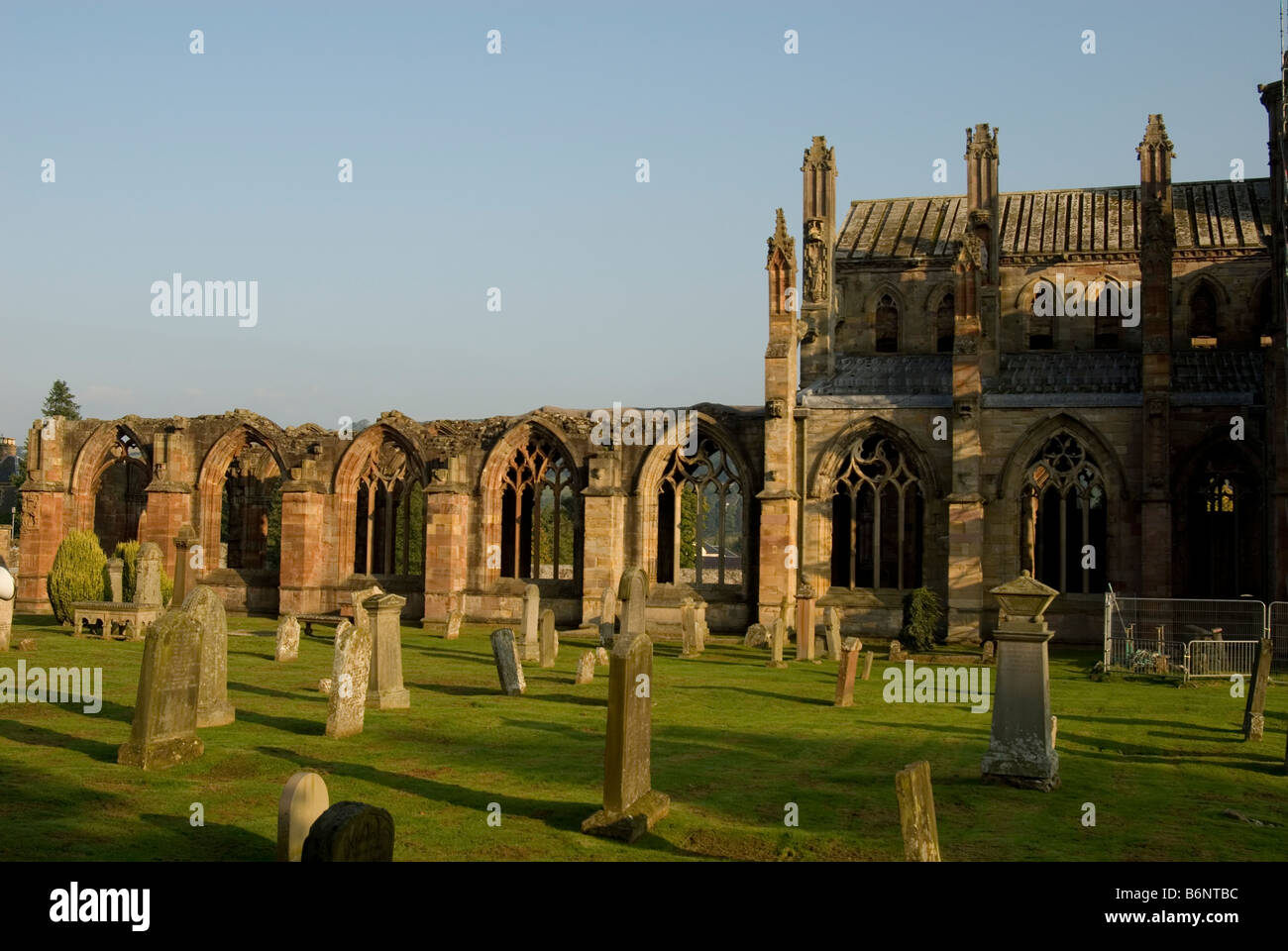 Ruinen der Melrose Abbey (1136), Schottland Stockfoto