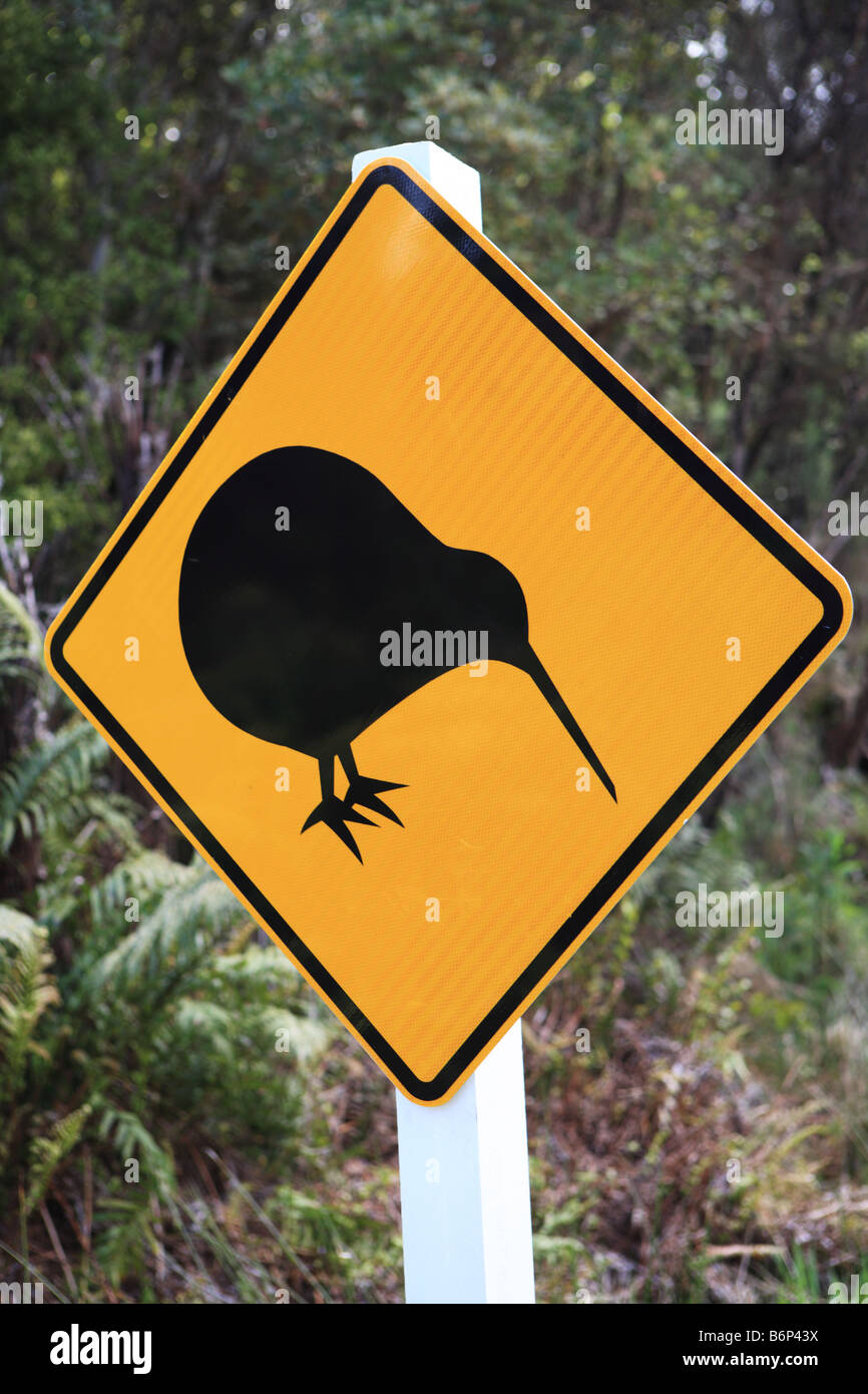 Kiwi Vogel Road Sign, Neuseeland Stockfoto