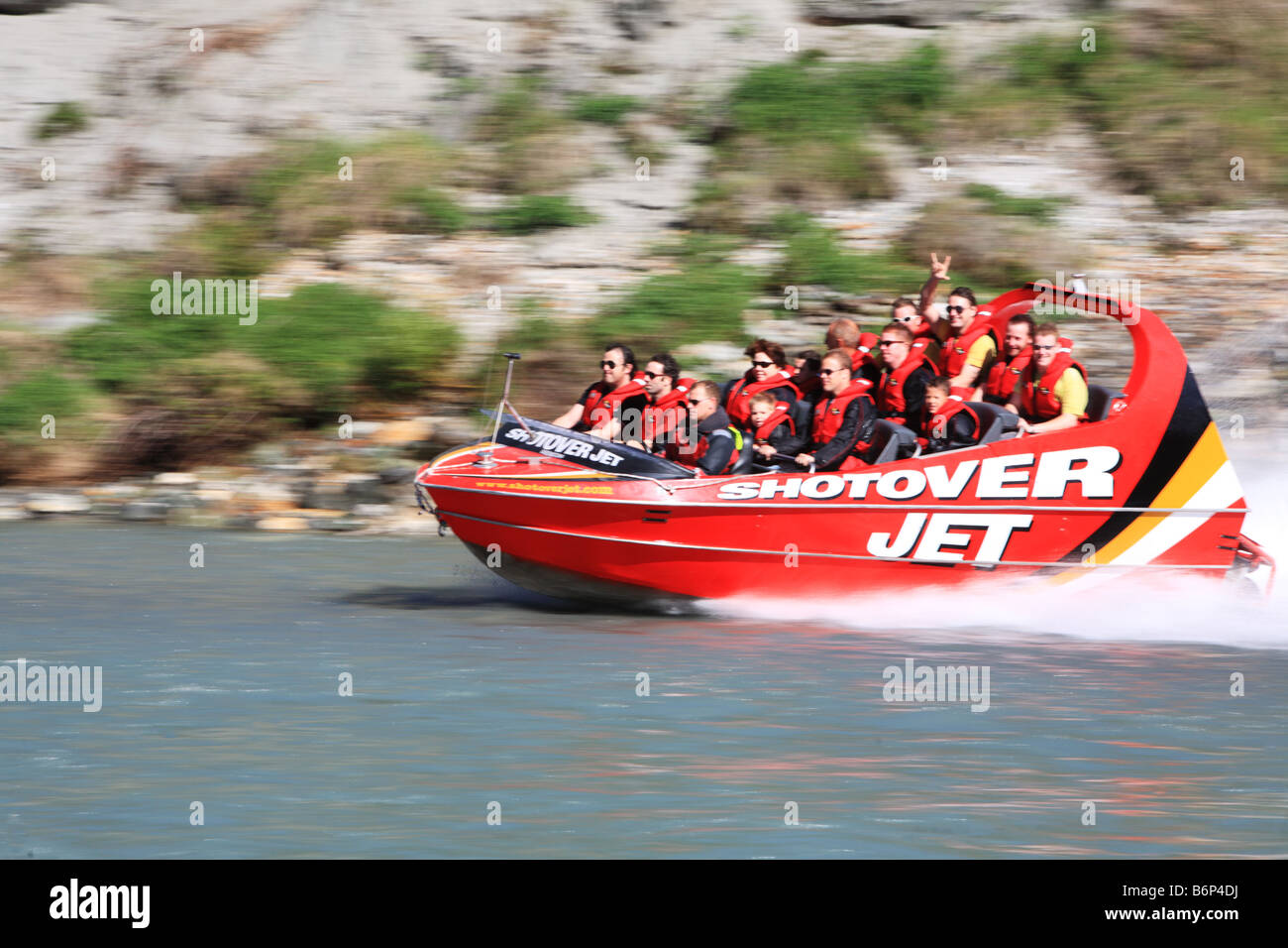 Jetboating im Skippers Canyon in der Nähe von Queesntown, New Zealand Stockfoto