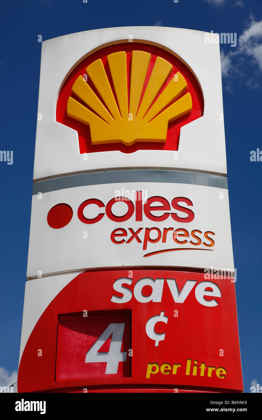 Shell Coles express Tankstelle Straßenschild Stockfoto