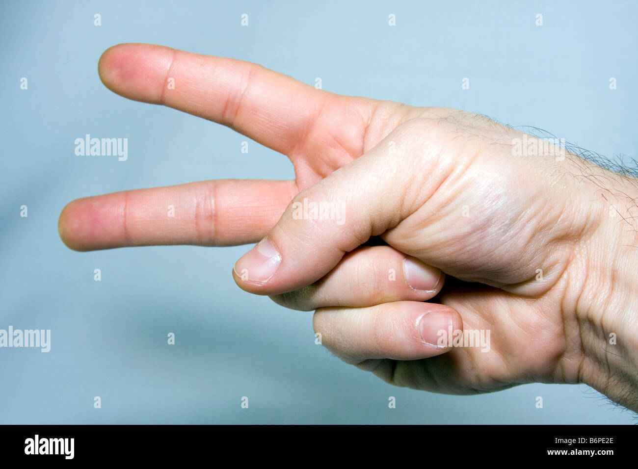 Signal mit der Hand. Handzeichen. Stockfoto