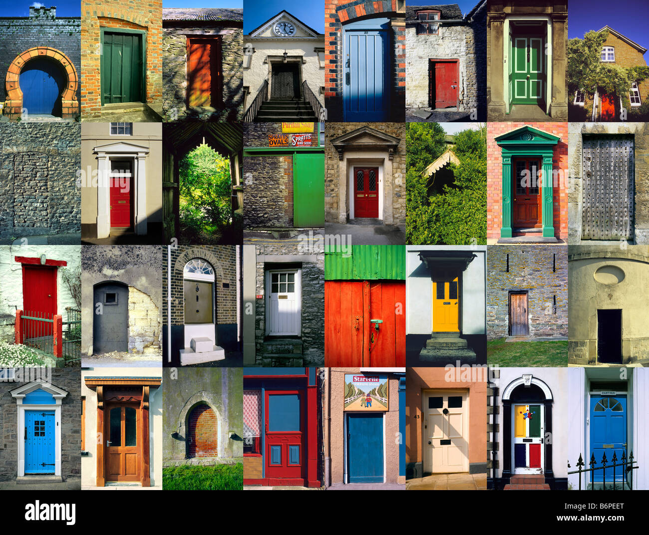 Mehreren 32 x Bild horizontale Montage der britischen Türen und Eingängen. Stockfoto