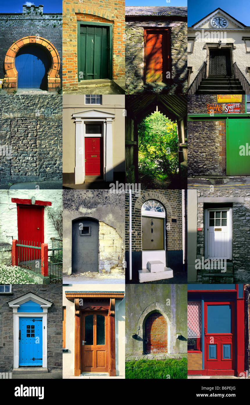 Mehreren 16 x Bild vertikale Montage des britischen Türen und Eingängen. Stockfoto