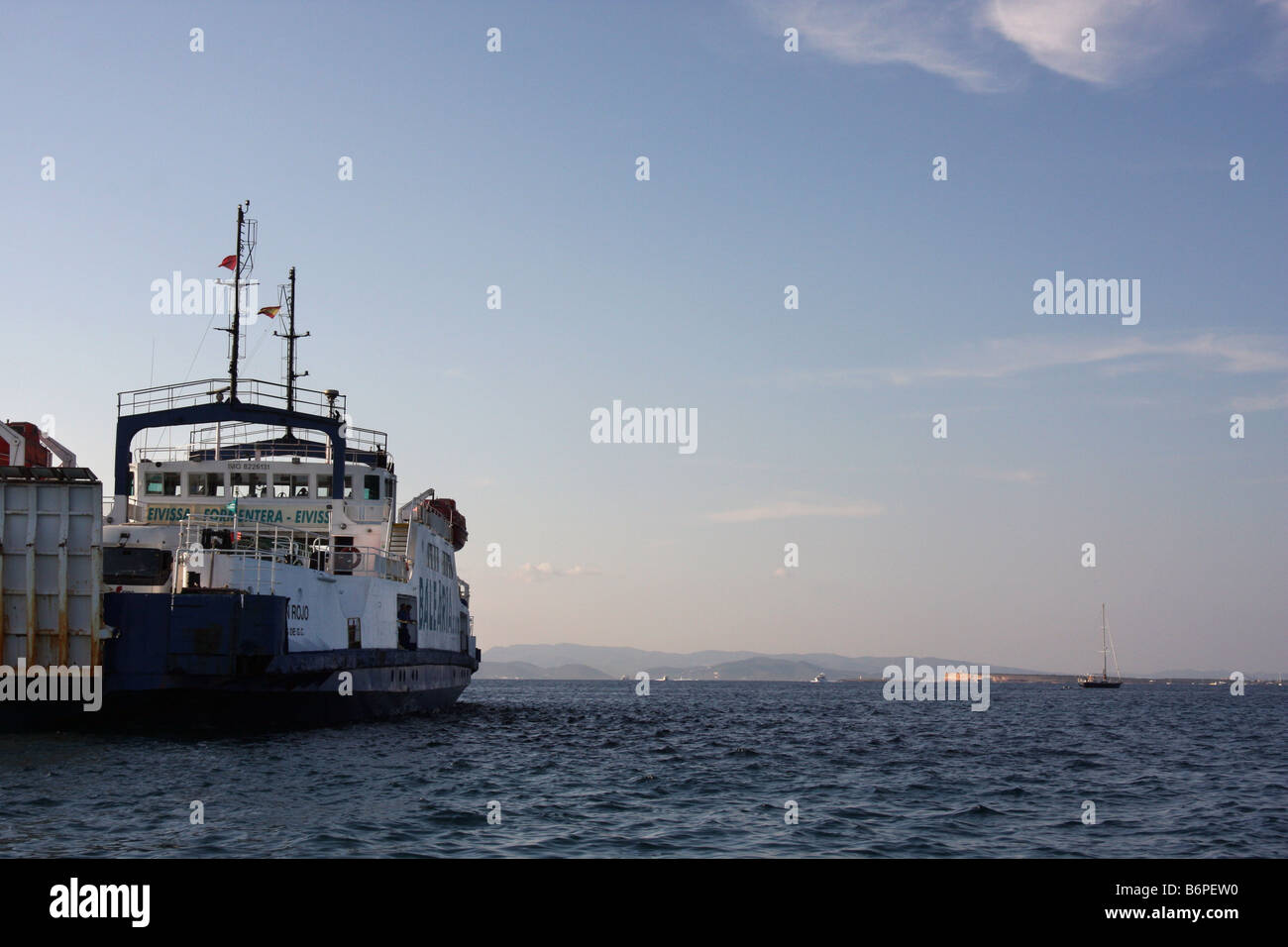 Fähre von Formentera nach Ibiza, Balearen, Spanien Stockfoto