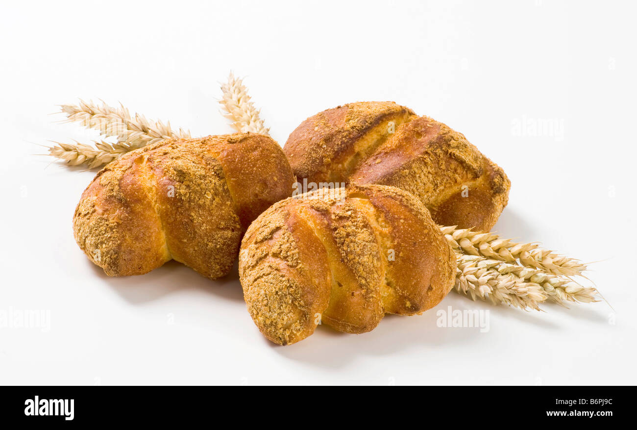 Frische Brötchen und Ähren Stockfoto