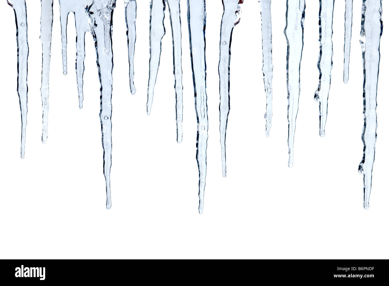 Eiszapfen ausgeschnitten isoliert auf weißem Hintergrund Stockfoto
