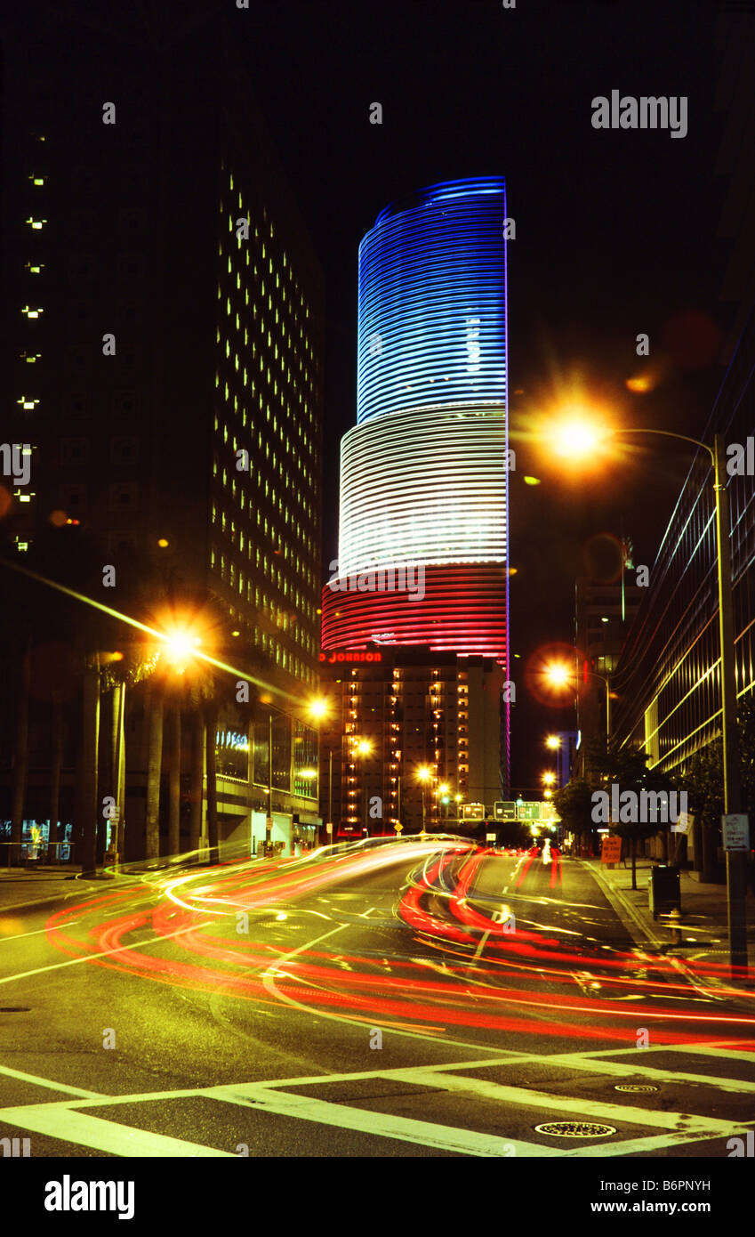 Die Innenstadt von Miami in der Nacht Stockfoto