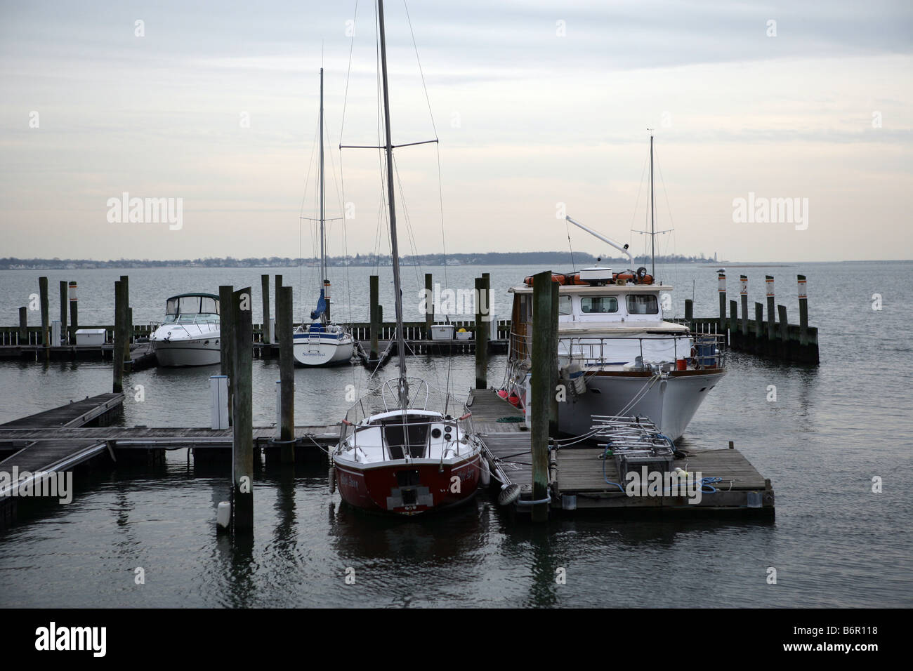 Ein Hafen in New Haven Connecticut USA mit Segelbooten Stockfoto