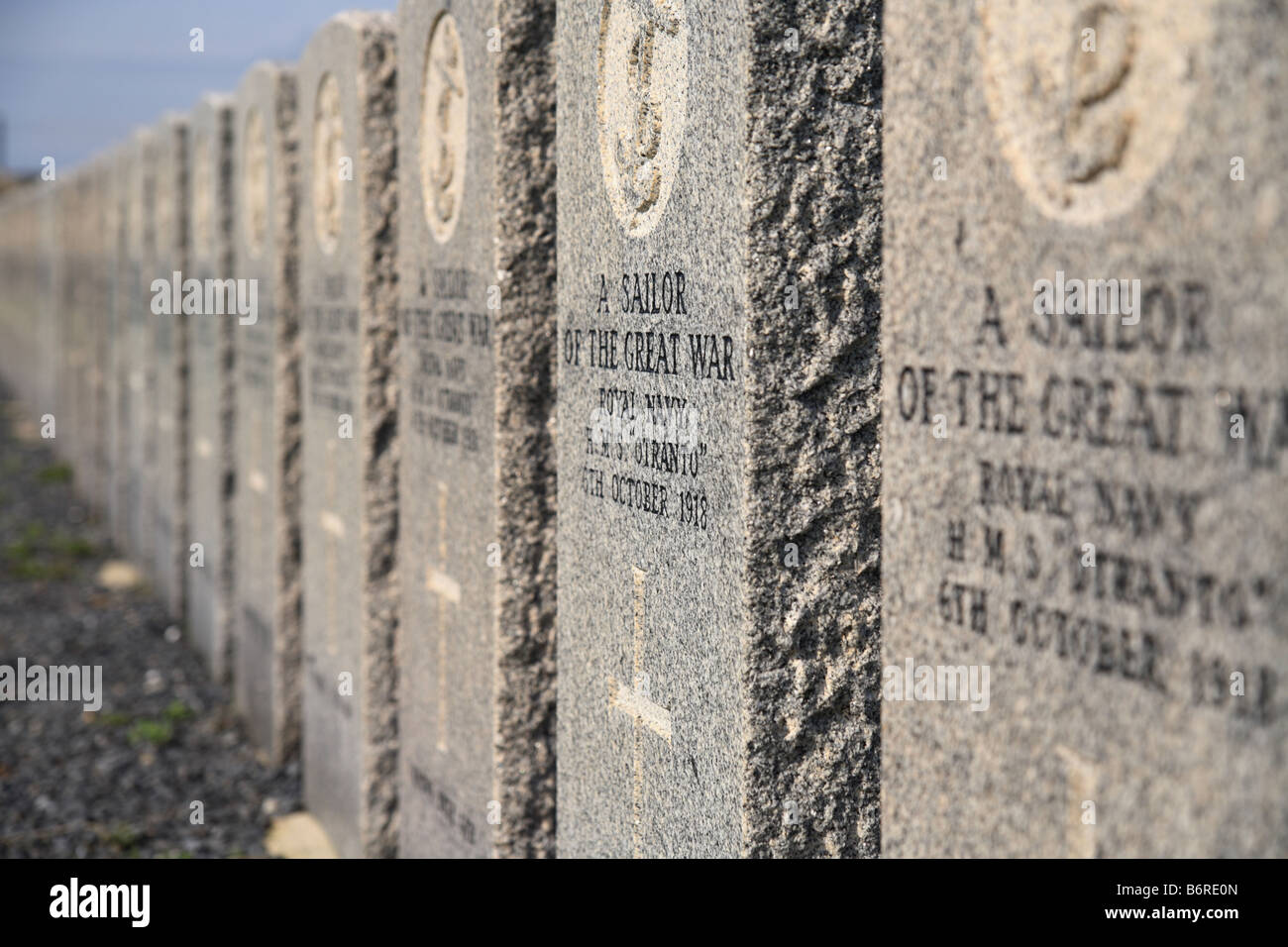 "American Cemetery" Kilchoman Isle of Islay, Schottland. Nahaufnahme von Grabsteinen. Stockfoto