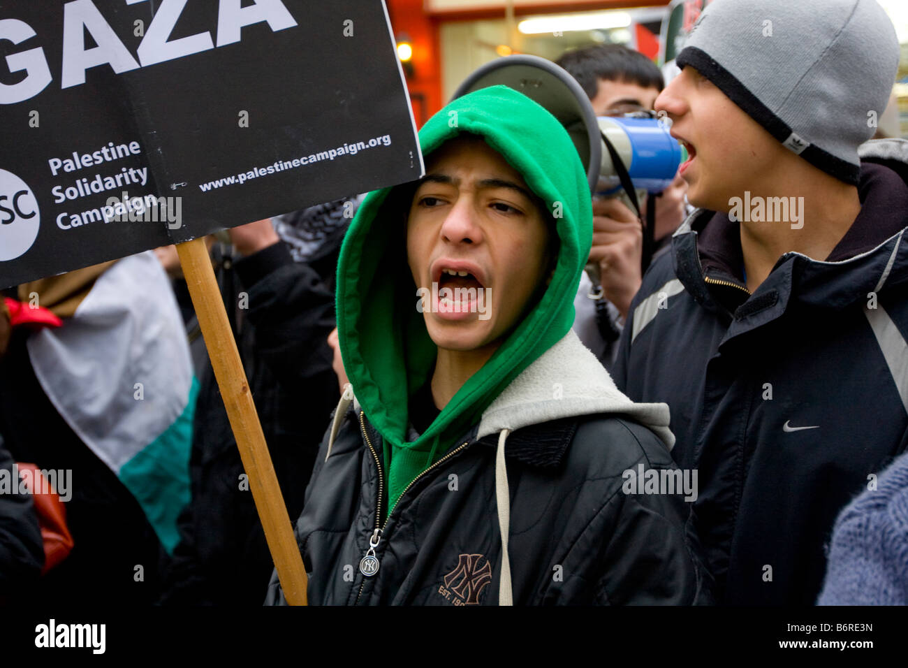 Demonstration vor der israelischen Botschaft, London. 31. Dezember 2008 Stockfoto